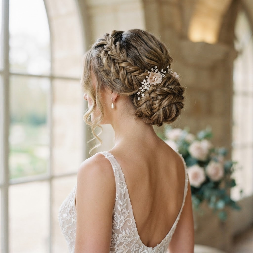 Elegant bridal wedding hair updo