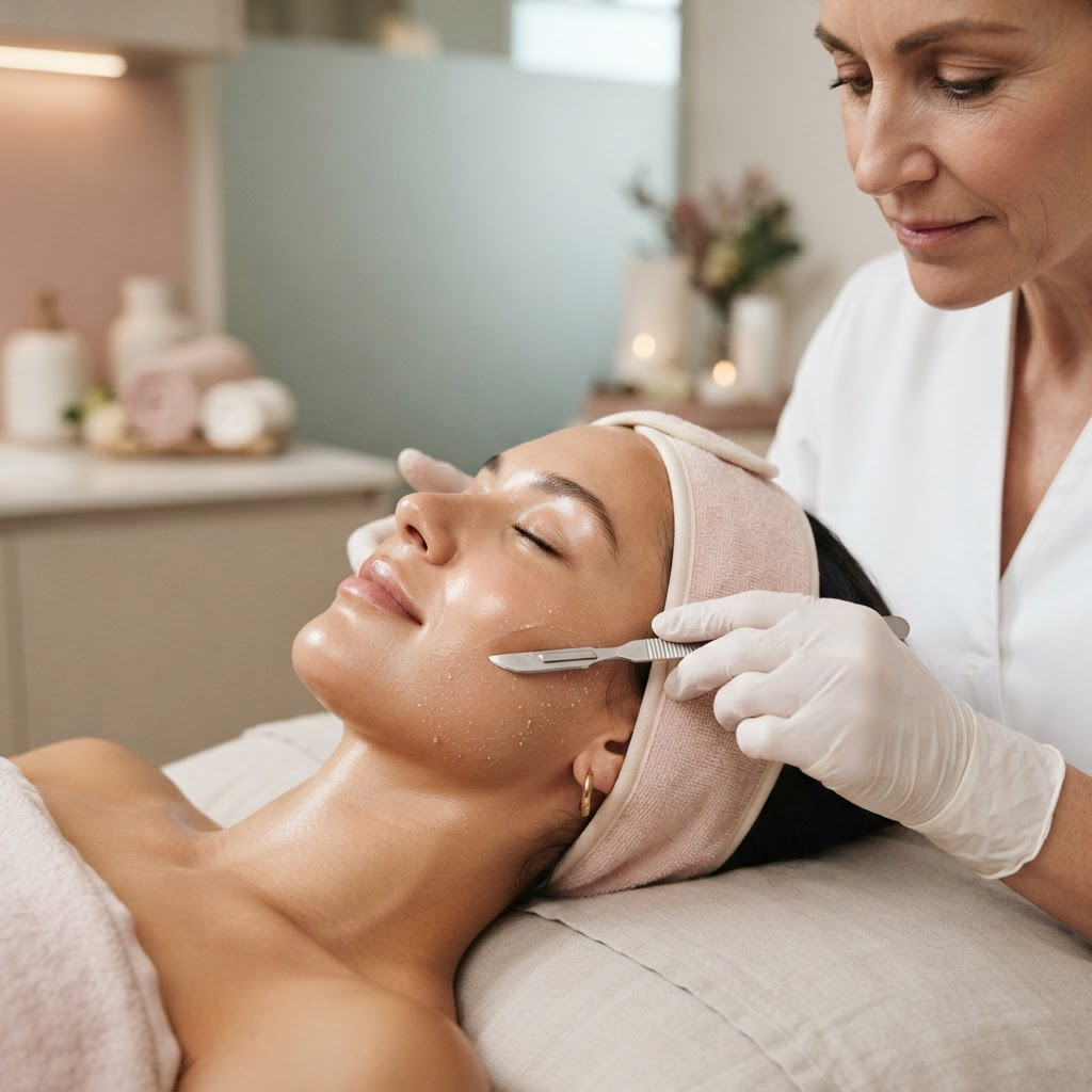 Relaxing dermaplaning beauty treatment